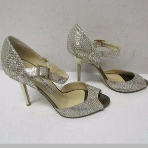 Jimmy Choo Peep Toe Glitter Heels Champaigne EU 37